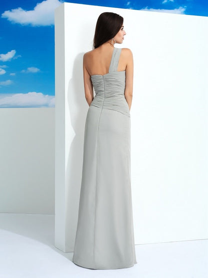 Sheath/Column One-Shoulder Pleats Sleeveless Long Chiffon Dresses