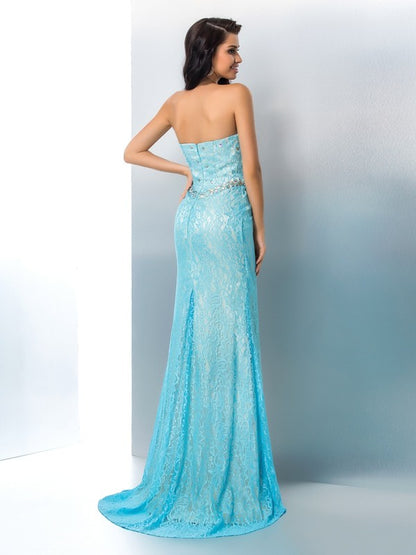 Trumpet/Mermaid Sweetheart Beading Long Sleeveless Lace Dresses