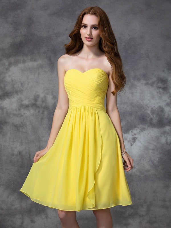 A-line/Princess Sweetheart Ruched Sleeveless Short Chiffon Bridesmaid Dresses