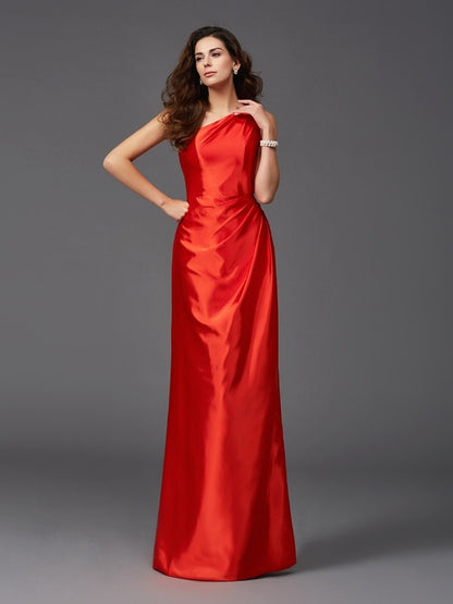 Sheath/Column One-Shoulder Sleeveless Long  Woven Satin Bridesmaid dresses