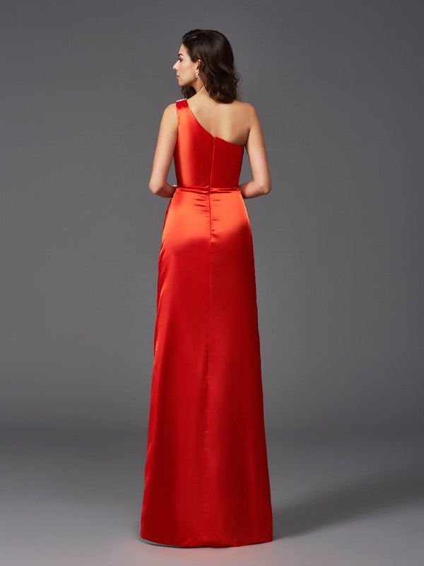 Sheath/Column One-Shoulder Sleeveless Long  Woven Satin Bridesmaid dresses