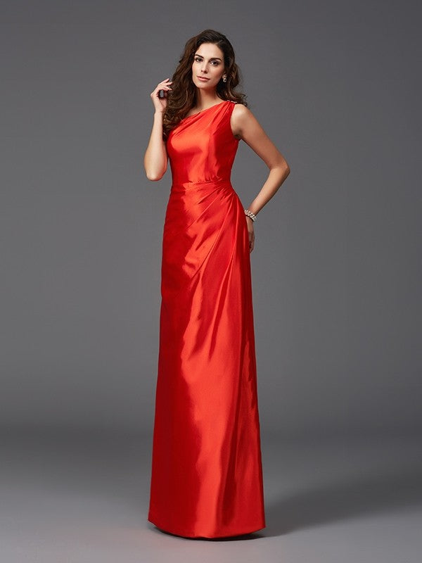 Sheath/Column One-Shoulder Sleeveless Long  Woven Satin Bridesmaid dresses