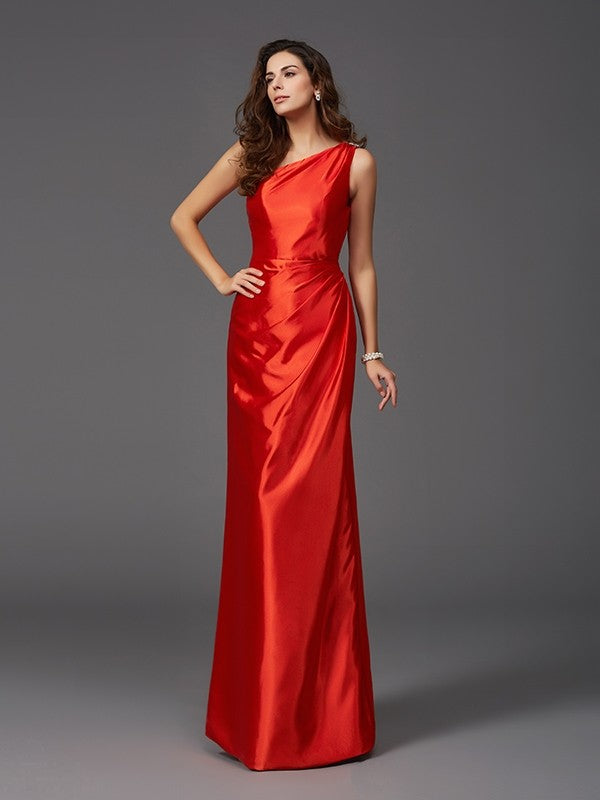 Sheath/Column One-Shoulder Sleeveless Long  Woven Satin Bridesmaid dresses