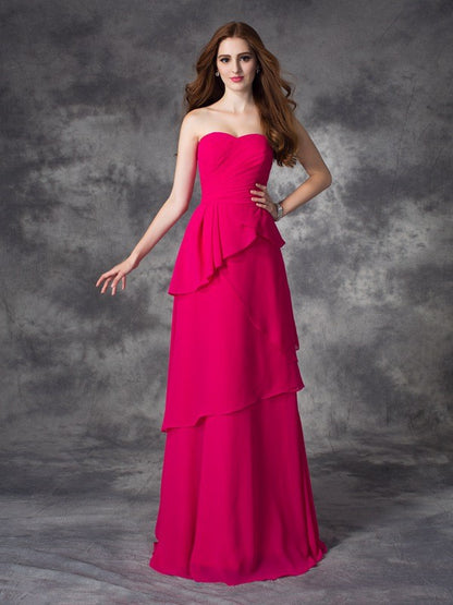 A-line/Princess Sweetheart Layers Sleeveless Long Chiffon Bridesmaid Dresses