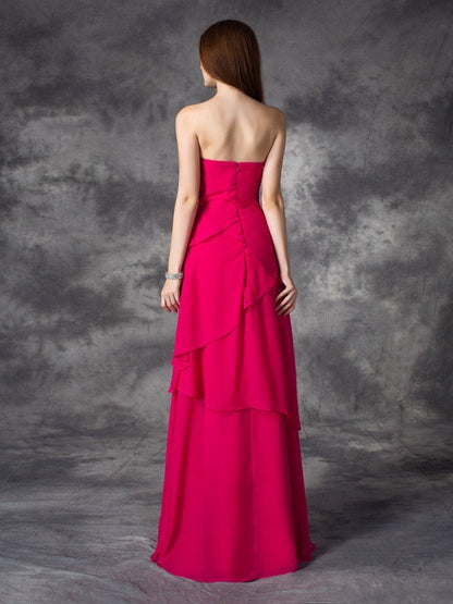 A-line/Princess Sweetheart Layers Sleeveless Long Chiffon Bridesmaid Dresses