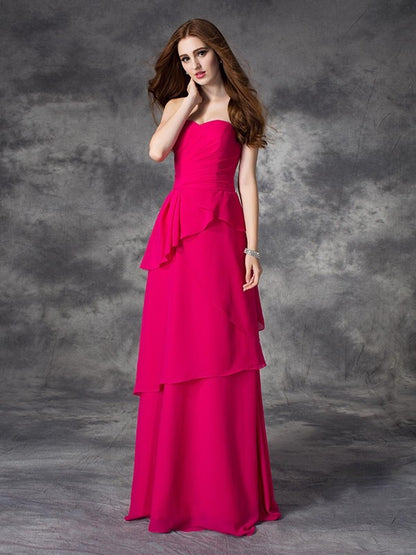 A-line/Princess Sweetheart Layers Sleeveless Long Chiffon Bridesmaid Dresses