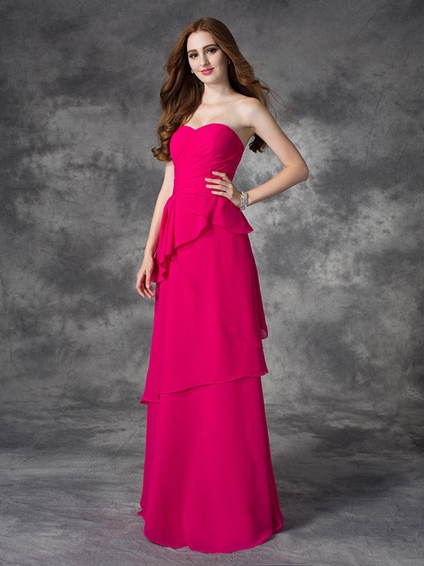 A-line/Princess Sweetheart Layers Sleeveless Long Chiffon Bridesmaid Dresses