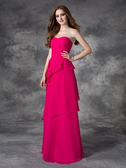 A-line/Princess Sweetheart Layers Sleeveless Long Chiffon Bridesmaid Dresses