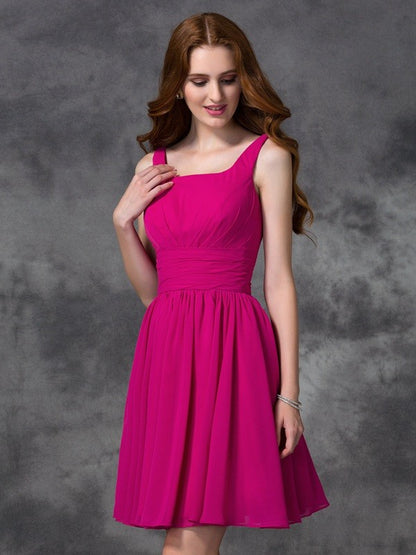 A-line/Princess Square Sleeveless Short Chiffon Bridesmaid Dresses