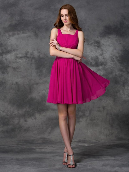 A-line/Princess Square Sleeveless Short Chiffon Bridesmaid Dresses