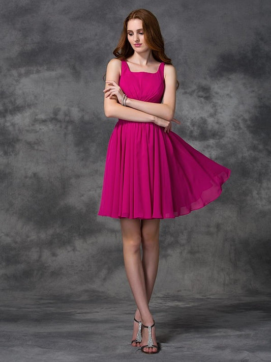 A-line/Princess Square Sleeveless Short Chiffon Bridesmaid Dresses