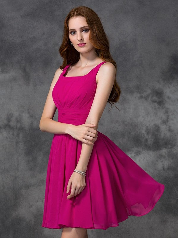 A-line/Princess Square Sleeveless Short Chiffon Bridesmaid Dresses