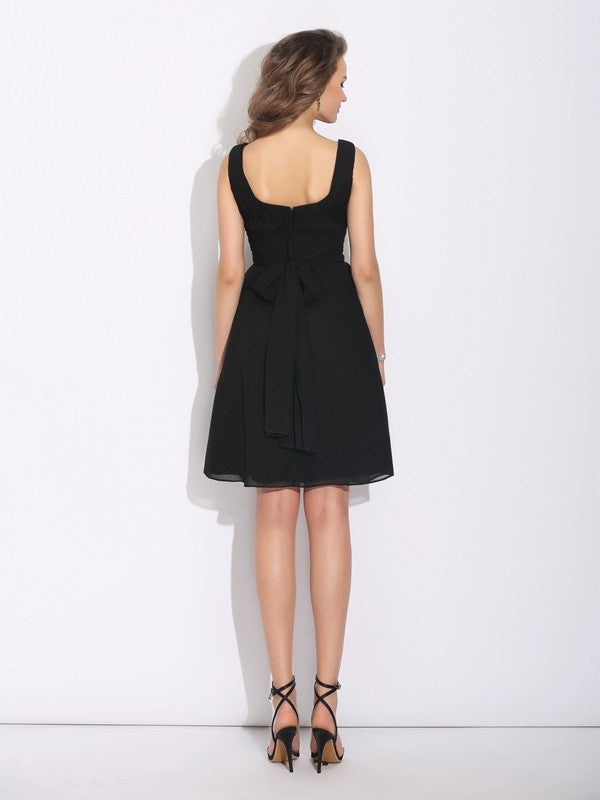 A-Line/Princess Scoop Bowknot Sleeveless Short Chiffon Dresses