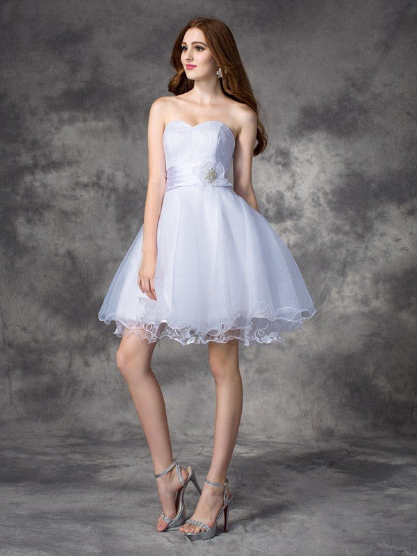 A-line/Princess Sweetheart Ruffles Sleeveless Short Organza Dresses