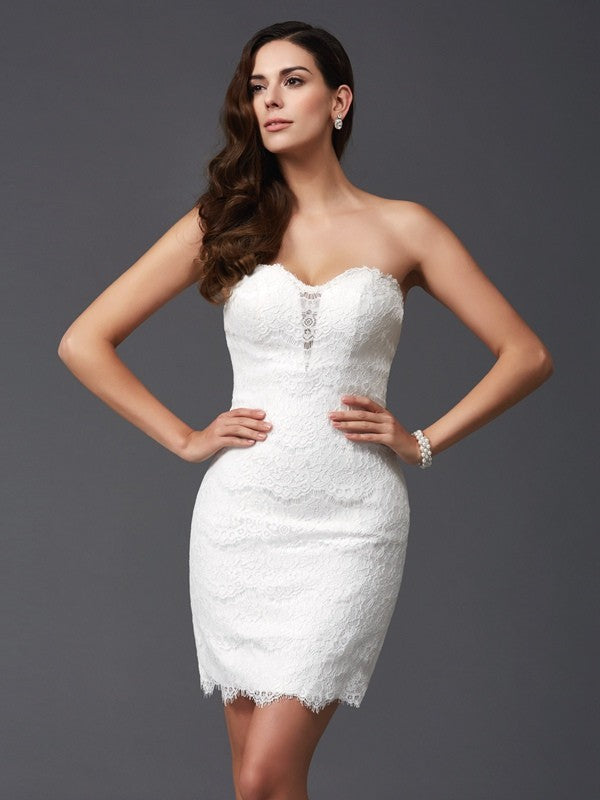 Sheath/Column Sweetheart Lace Sleeveless Short Lace Dresses