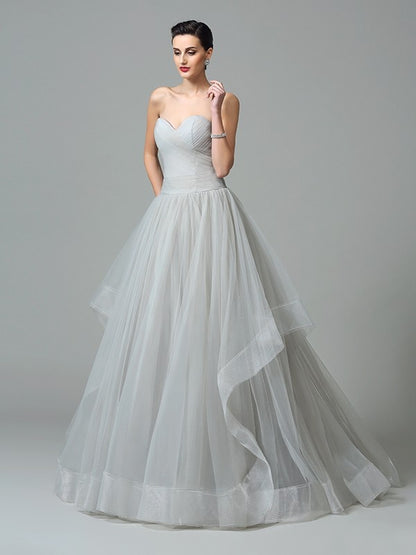 A-Line/Princess Sweetheart Layers Sleeveless Long Net Dresses