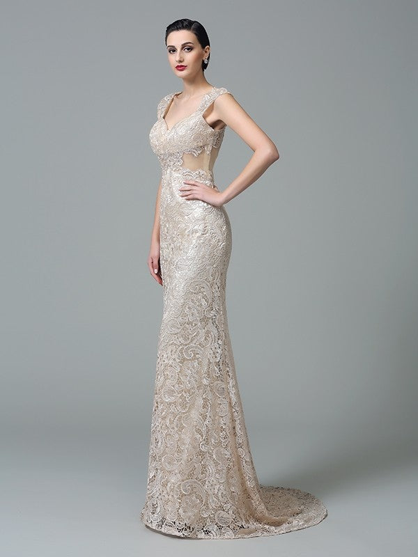 Sheath/Column Straps Sleeveless Long Lace Dresses