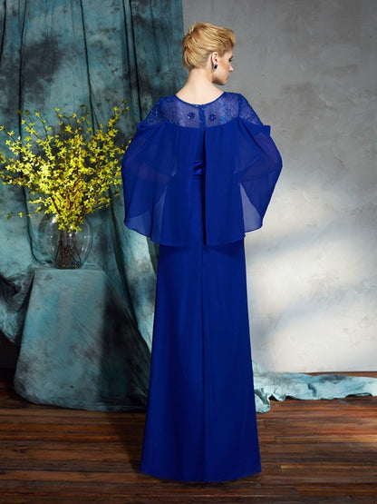 Sheath/Column Bateau Long Sleeves Long Chiffon Dresses