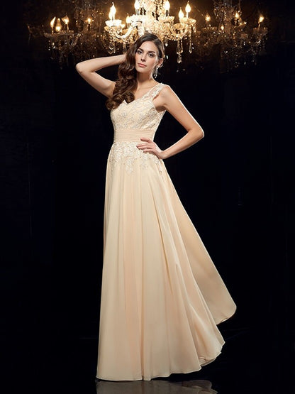 A-Line/Princess Straps Applique Sleeveless Long Chiffon Mother of the Bride Dresses