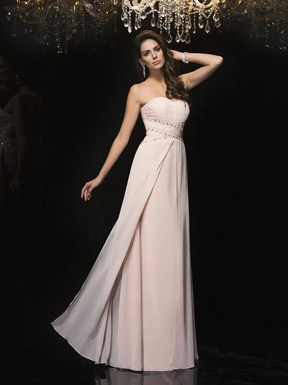 A-Line/Princess Sweetheart Beading Sleeveless Long Chiffon Dresses