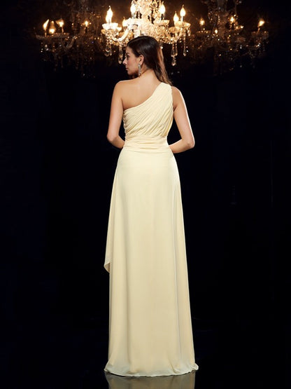 A-Line/Princess One-Shoulder Beading Sleeveless High Low Chiffon Dresses