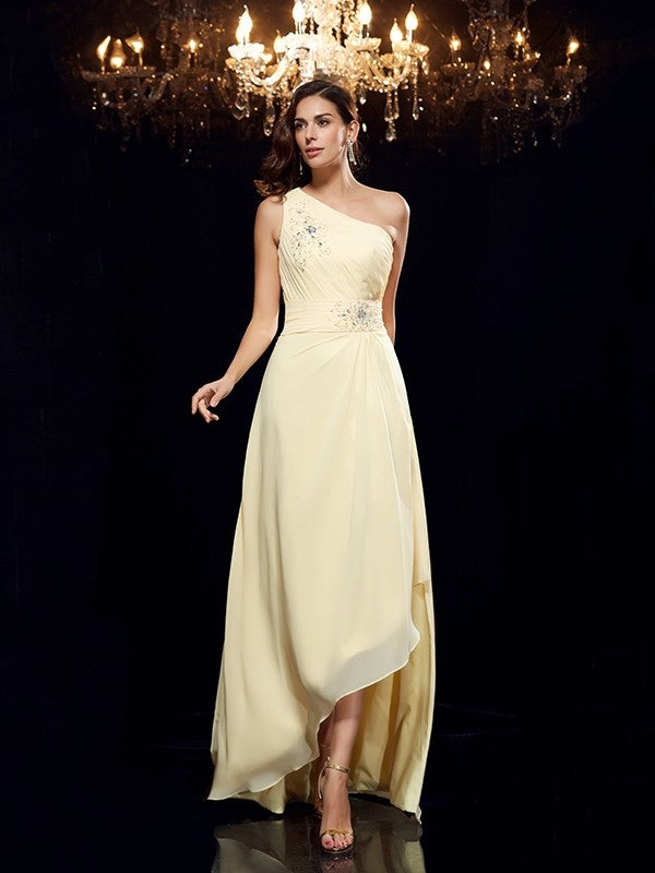 A-Line/Princess One-Shoulder Beading Sleeveless High Low Chiffon Dresses