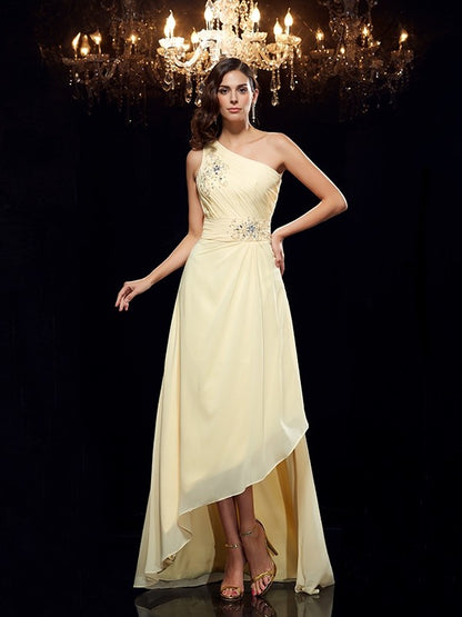 A-Line/Princess One-Shoulder Beading Sleeveless High Low Chiffon Dresses