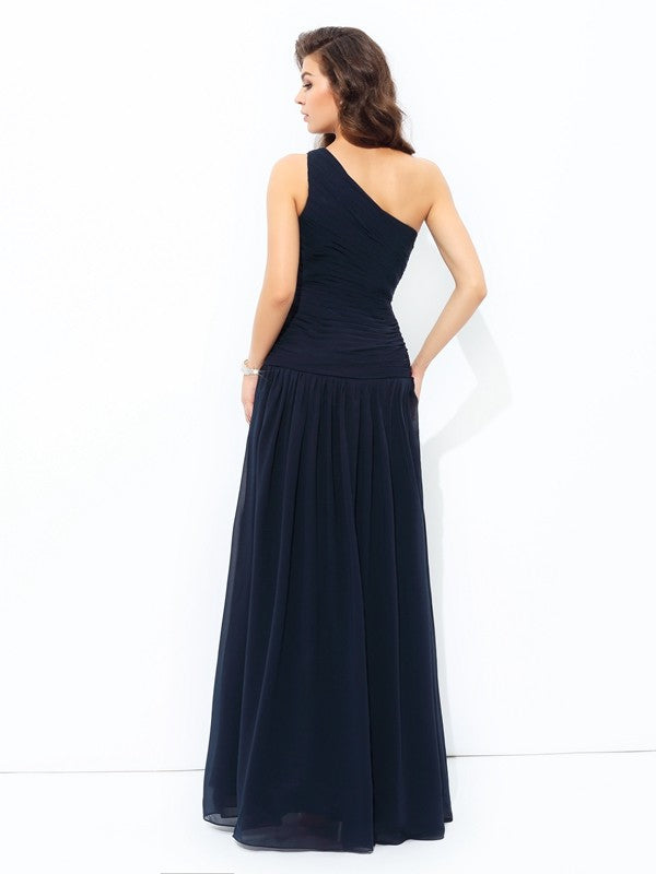 A-line/Princess One-Shoulder Applique Sleeveless Long Chiffon Dresses