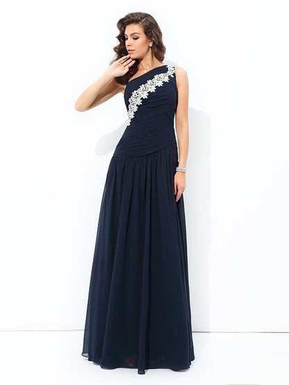 A-line/Princess One-Shoulder Applique Sleeveless Long Chiffon Dresses