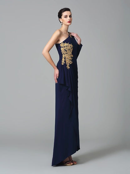 Sheath/Column One-Shoulder Embroidery Long Sleeves Long Spandex Dresses