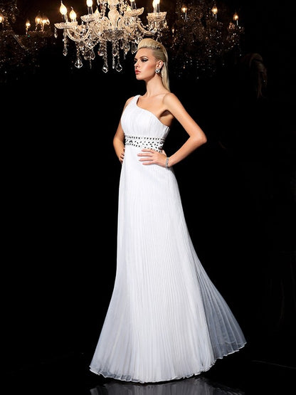 A-Line/Princess One-Shoulder Beading Sleeveless Long Organza Dresses