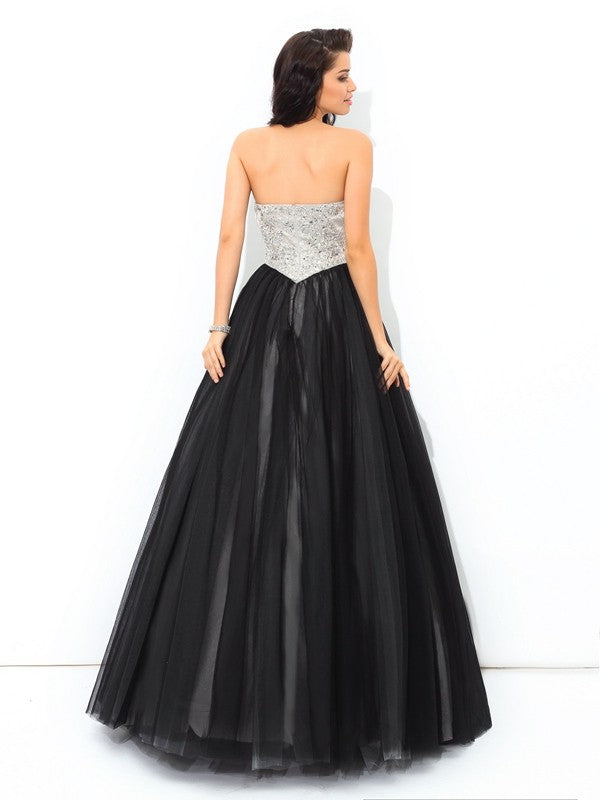 Ball Gown Sweetheart Paillette Sleeveless Long Net Quinceanera Dresses