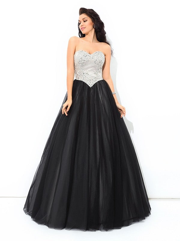 Ball Gown Sweetheart Paillette Sleeveless Long Net Quinceanera Dresses