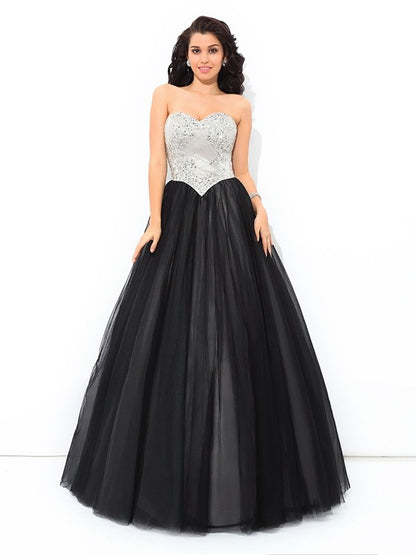 Ball Gown Sweetheart Paillette Sleeveless Long Net Quinceanera Dresses