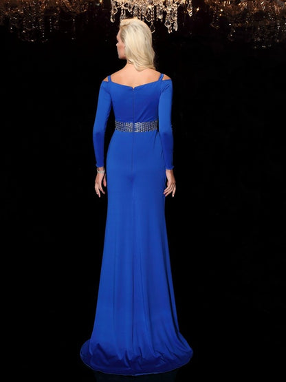 Sheath/Column Bateau Beading Long Sleeves Long Spandex Dresses