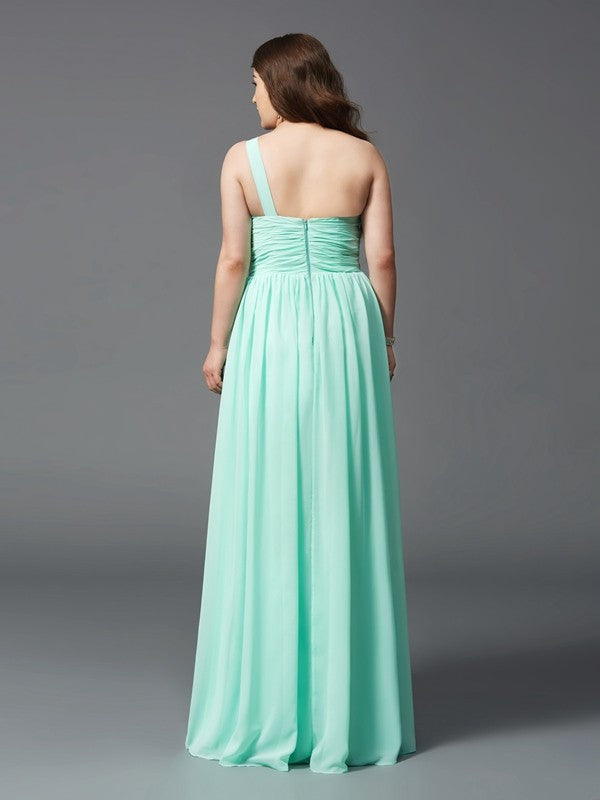 A-Line/Princess One-Shoulder Rhinestone Sleeveless Long Chiffon Plus Size Dresses