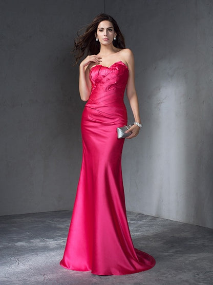 Trumpet/Mermaid Sweetheart Sleeveless Long Satin Dresses