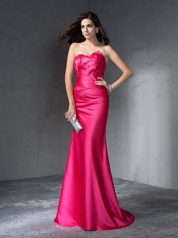 Trumpet/Mermaid Sweetheart Sleeveless Long Satin Dresses