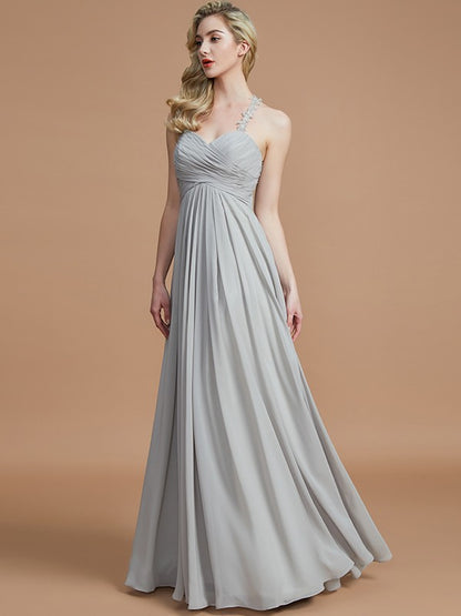 A-Line/Princess Sweetheart Sleeveless Ruched Floor-Length Chiffon Bridesmaid Dresses