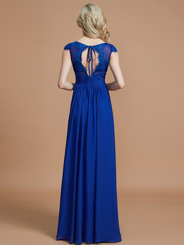 A-Line/Princess V-neck Sleeveless Ruched Floor-Length Chiffon Bridesmaid Dresses