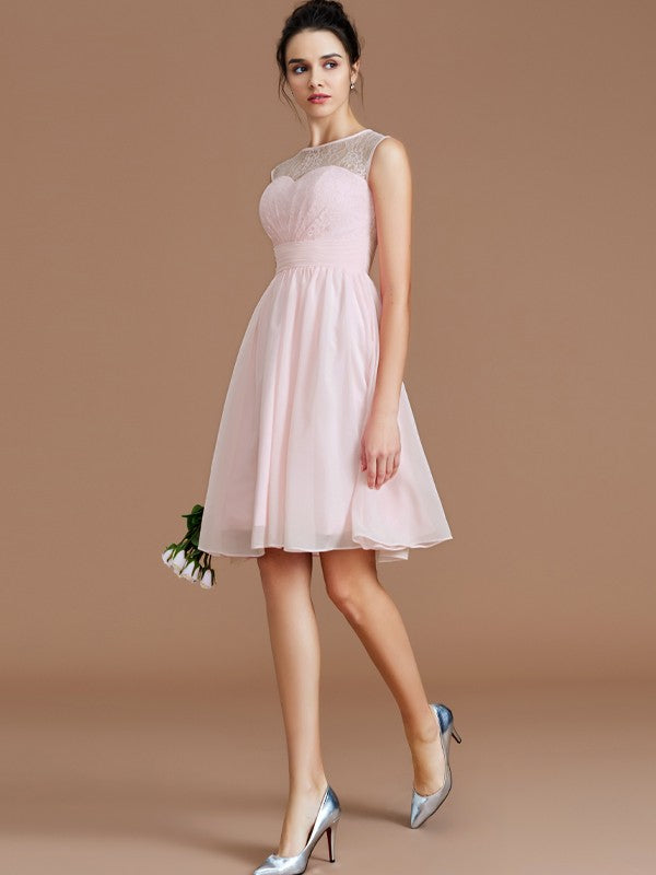 A-Line/Princess Sweetheart Sleeveless Lace Short/Mini Chiffon Bridesmaid Dresses