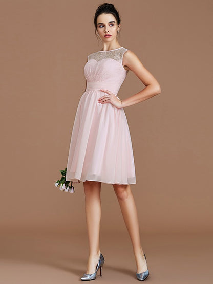 A-Line/Princess Sweetheart Sleeveless Lace Short/Mini Chiffon Bridesmaid Dresses