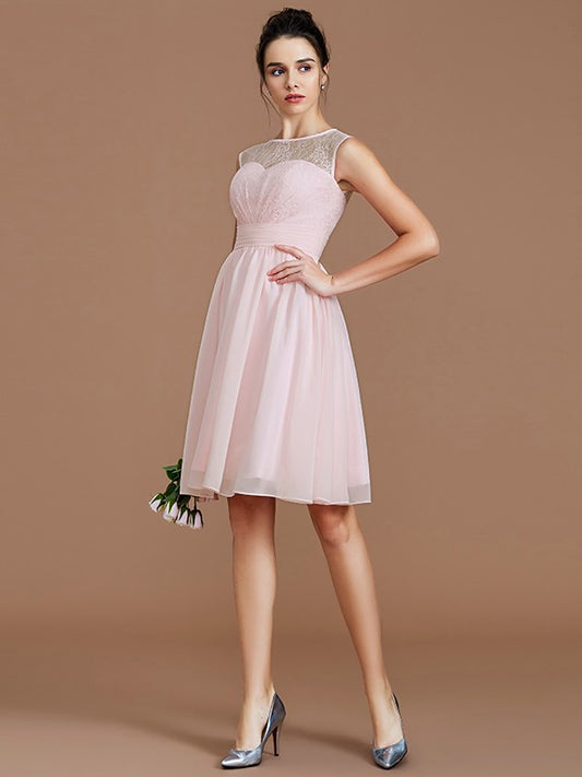 A-Line/Princess Sweetheart Sleeveless Lace Short/Mini Chiffon Bridesmaid Dresses