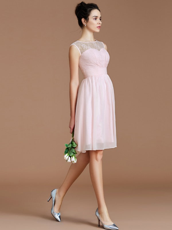 A-Line/Princess Sweetheart Sleeveless Lace Short/Mini Chiffon Bridesmaid Dresses