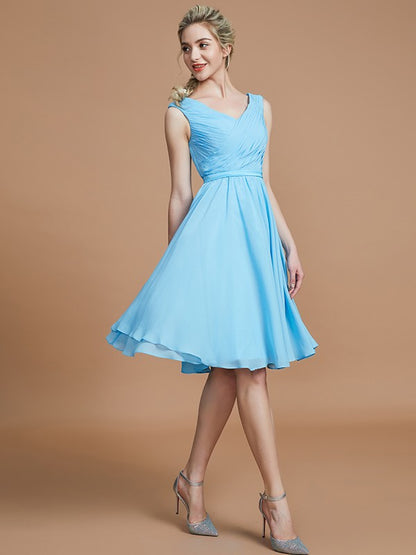 A-Line/Princess V-neck Sleeveless Ruched Short/Mini Chiffon Bridesmaid Dresses