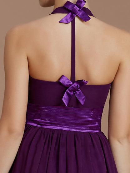 A-Line/Princess Halter Sleeveless Sash/Ribbon/Belt Floor-Length Chiffon Bridesmaid Dresses