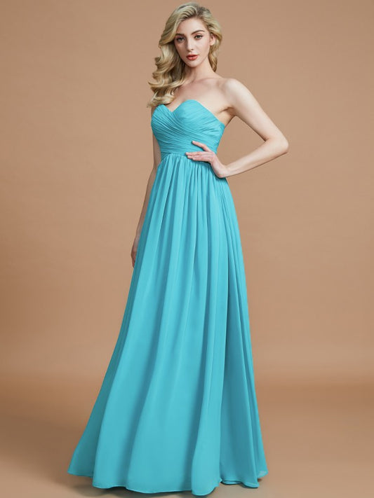 Empire Sweetheart Sleeveless Ruched Floor-Length Chiffon Bridesmaid Dresses