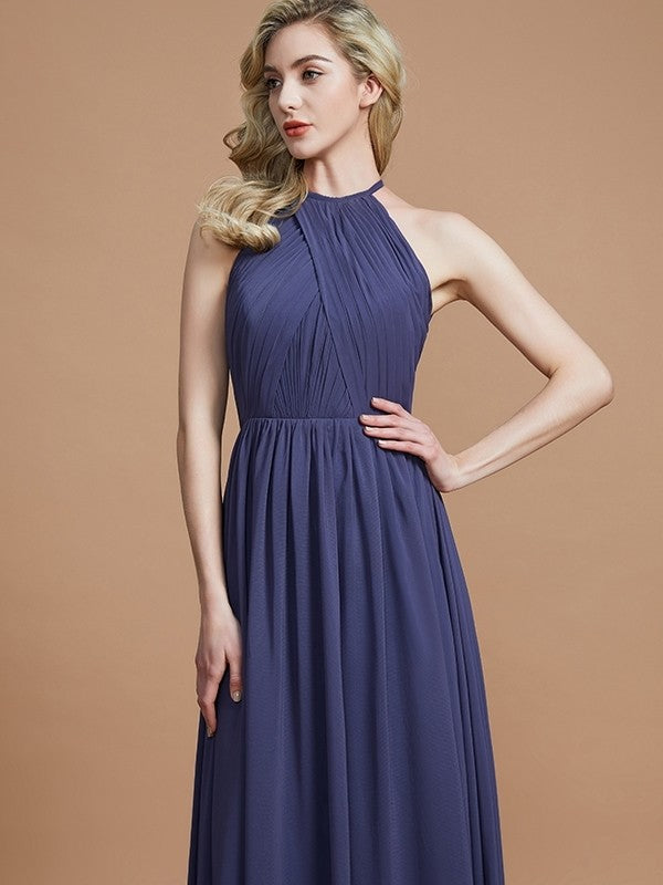 A-Line/Princess Scoop Chiffon Sleeveless Floor-Length Bridesmaid Dresses