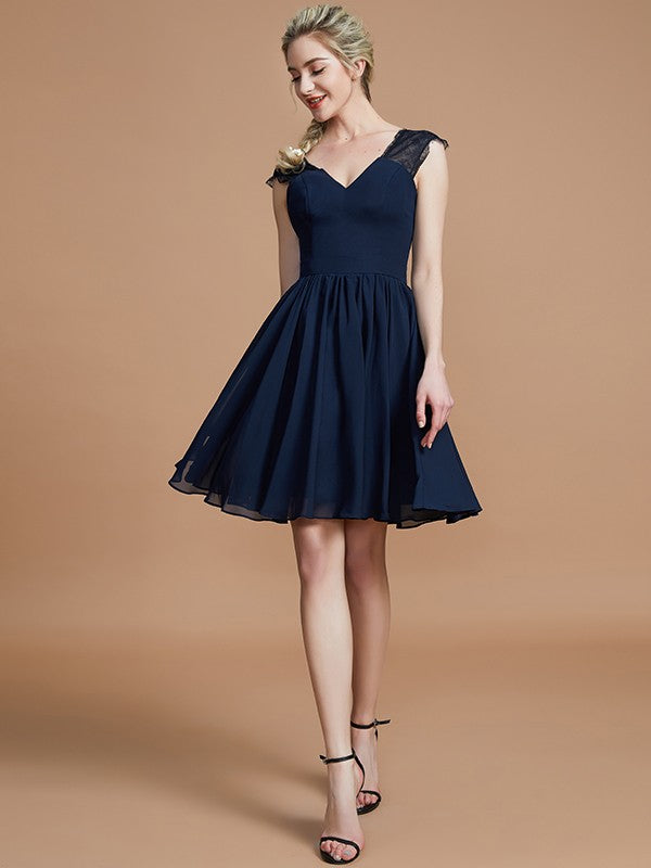 A-Line/Princess V-neck Chiffon Knee-Length Bridesmaid Dresses