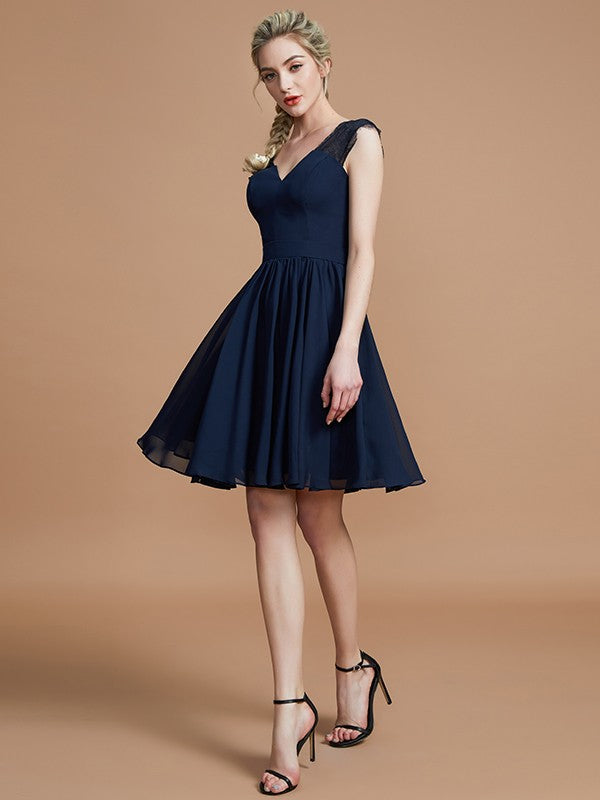 A-Line/Princess V-neck Chiffon Knee-Length Bridesmaid Dresses